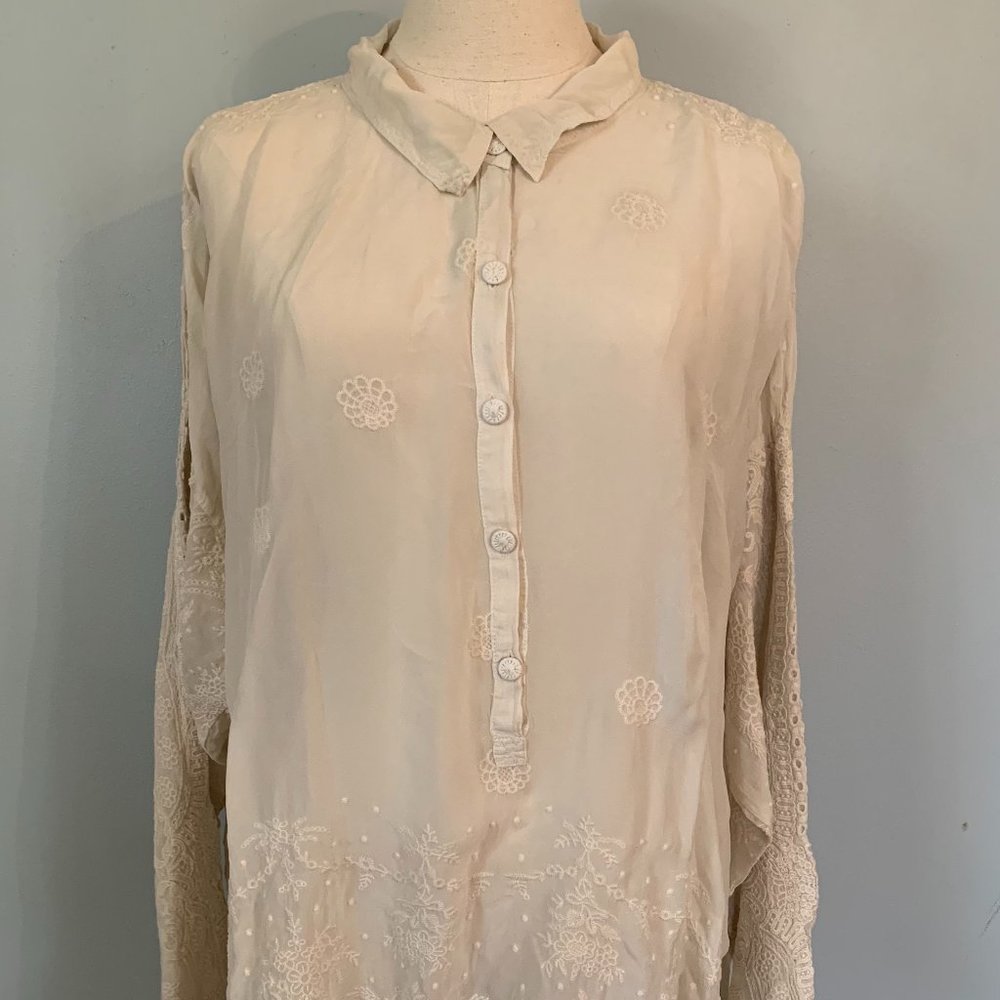 JOHNNY WAS Antik Long Sleeve Embroidered Button Down Blouse